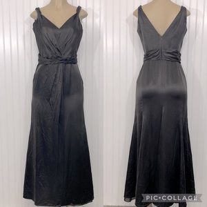 Armani Collezioni Silver Gray 100% Silk Deep V Sleeveless Long Cocktail Dress 6